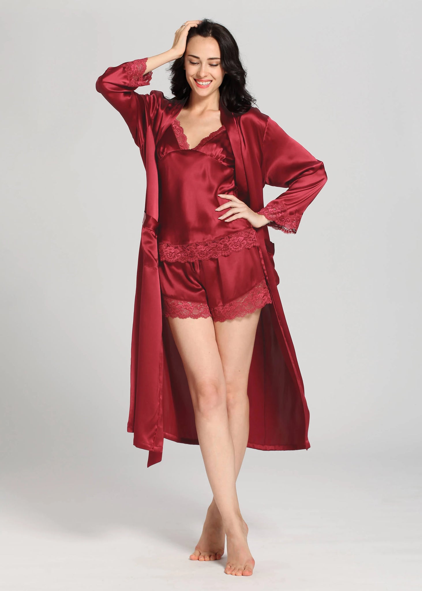 Maroon Silk Camisole & Gown Set